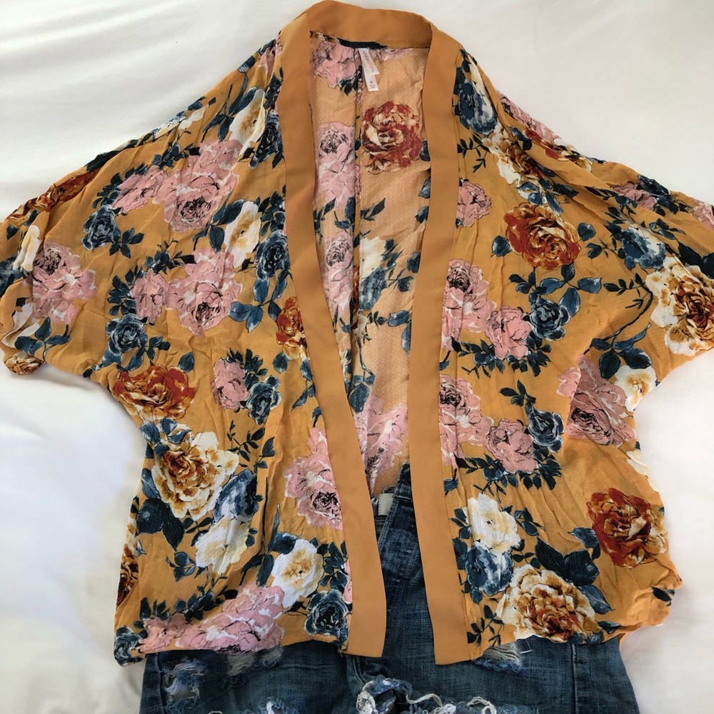 Yellow Flower Kimono Cardigan